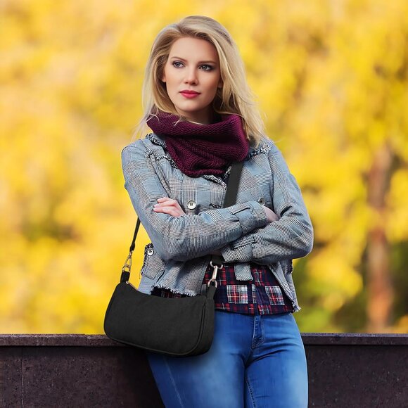 Women's Black Tote Handbag Clutch Purse Crescent Underarm Bag Cross Body Bags - Picture 6 of 7